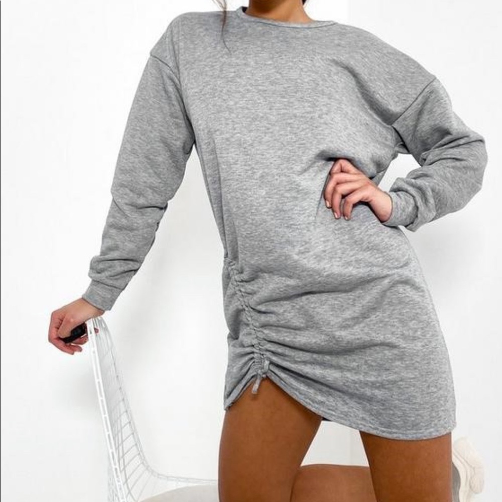 Grey Ruched Side Sweater Dress Never Worn NWT